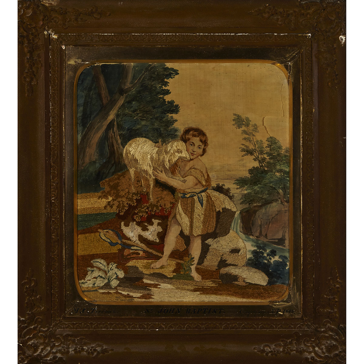 Victorian Needlework Picture of John the Baptist by M. C. Terroux, 1848