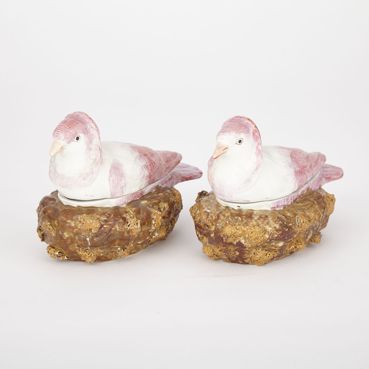 Pair of Staffordshire Pearlware  Pigeons on Nests, c.1820-40