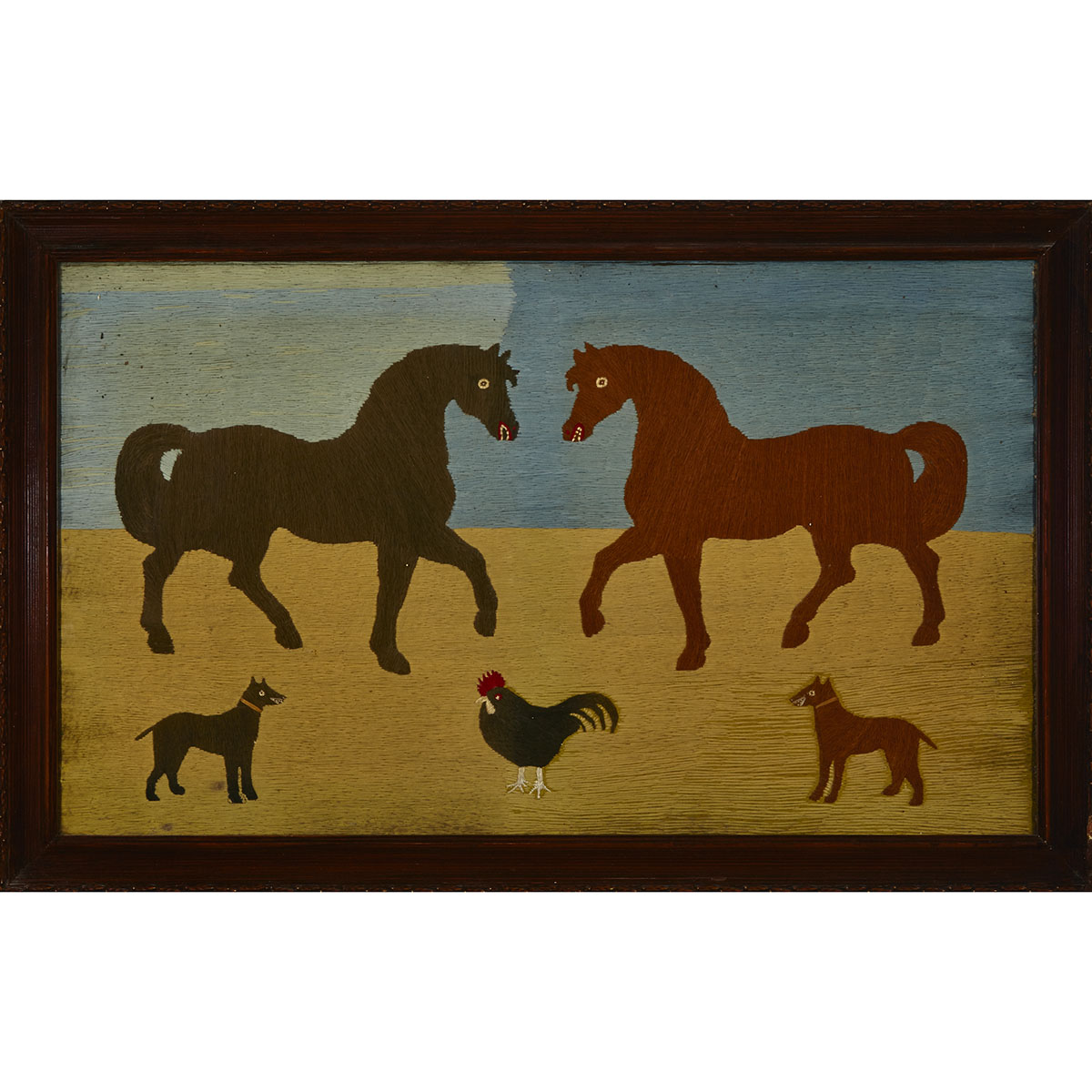 Victorian Woolwork Picture of Farm Animals, 2nd half, 19th century