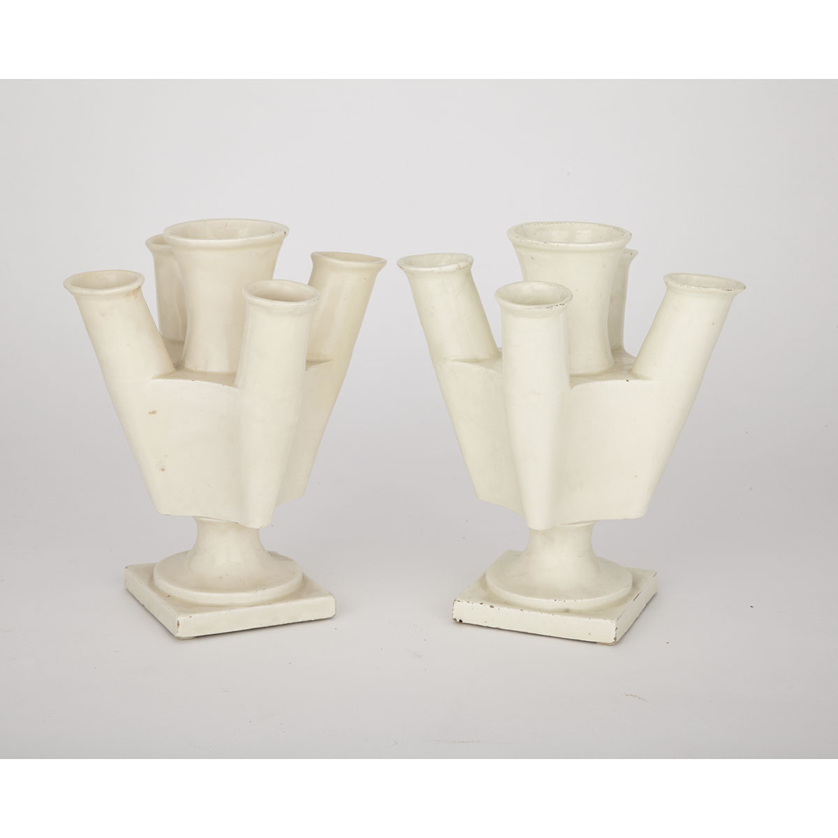 Pair of Continental Creamware Tulipieres, 19th century