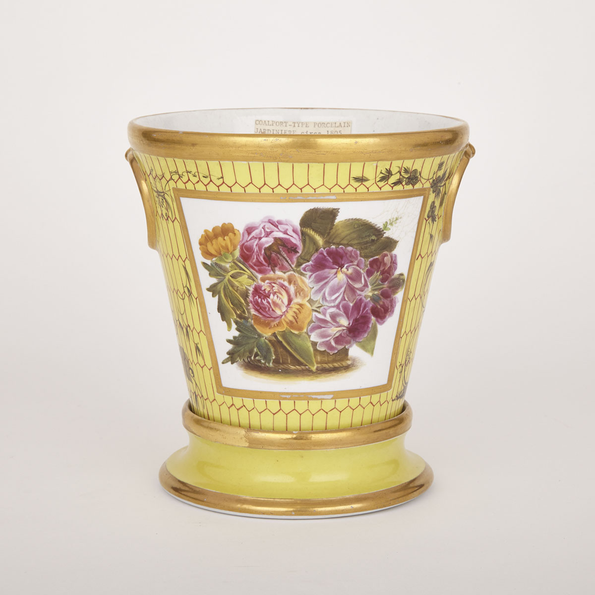 English Porcelain Yellow-Ground Cachepot and Stand, c.1805-10