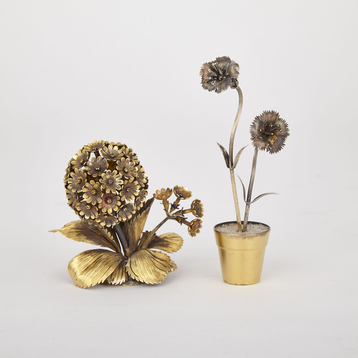 Two Mexican Silver-Gilt Floral Table Ornaments, for Tiffany & Co., New York, N.Y., 20th century
