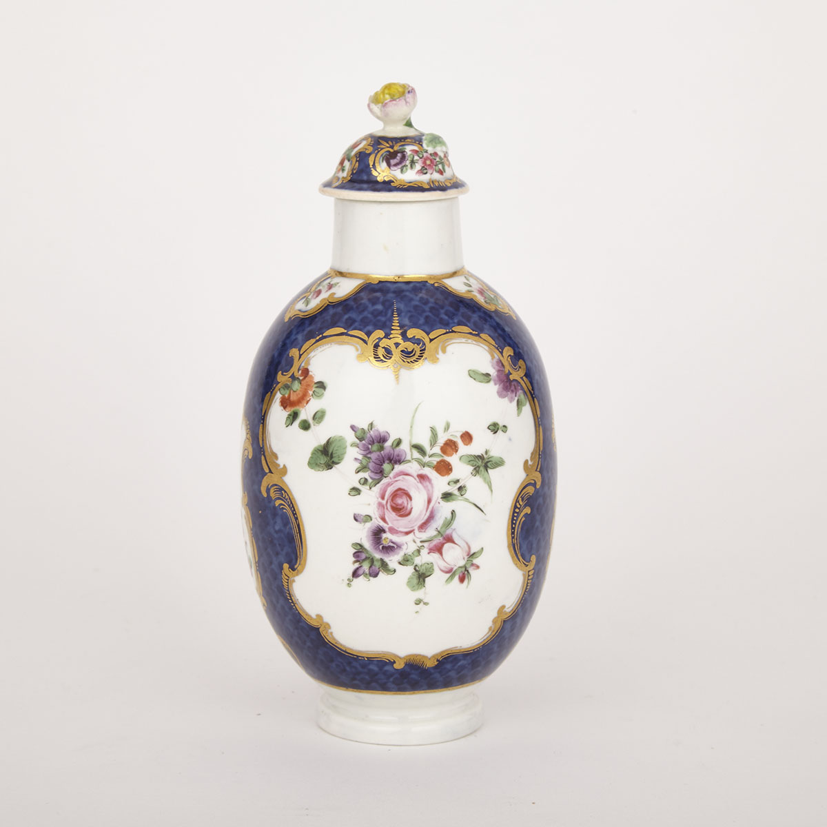 Worcester Blue Scale Ground Tea Caddy and Cover, c.1770