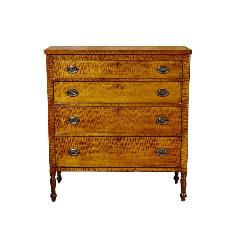 American Tiger Maple Chest of Drawers, mid 19th century
