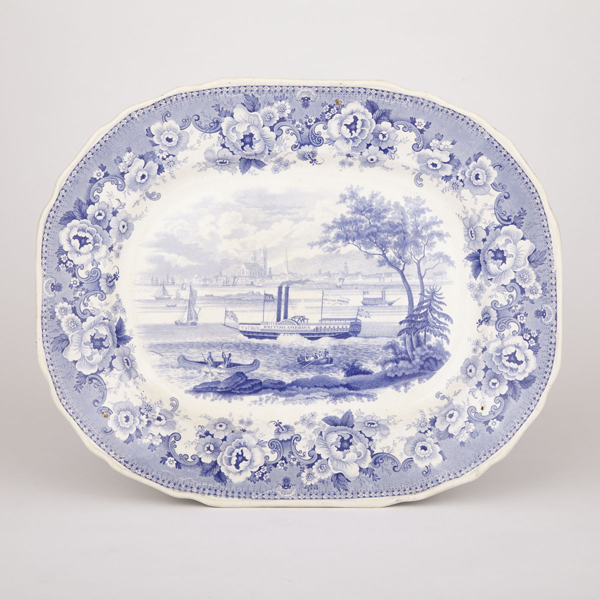 Davenport Blue-Printed ‘Montreal’ Oval Platter, c.1835