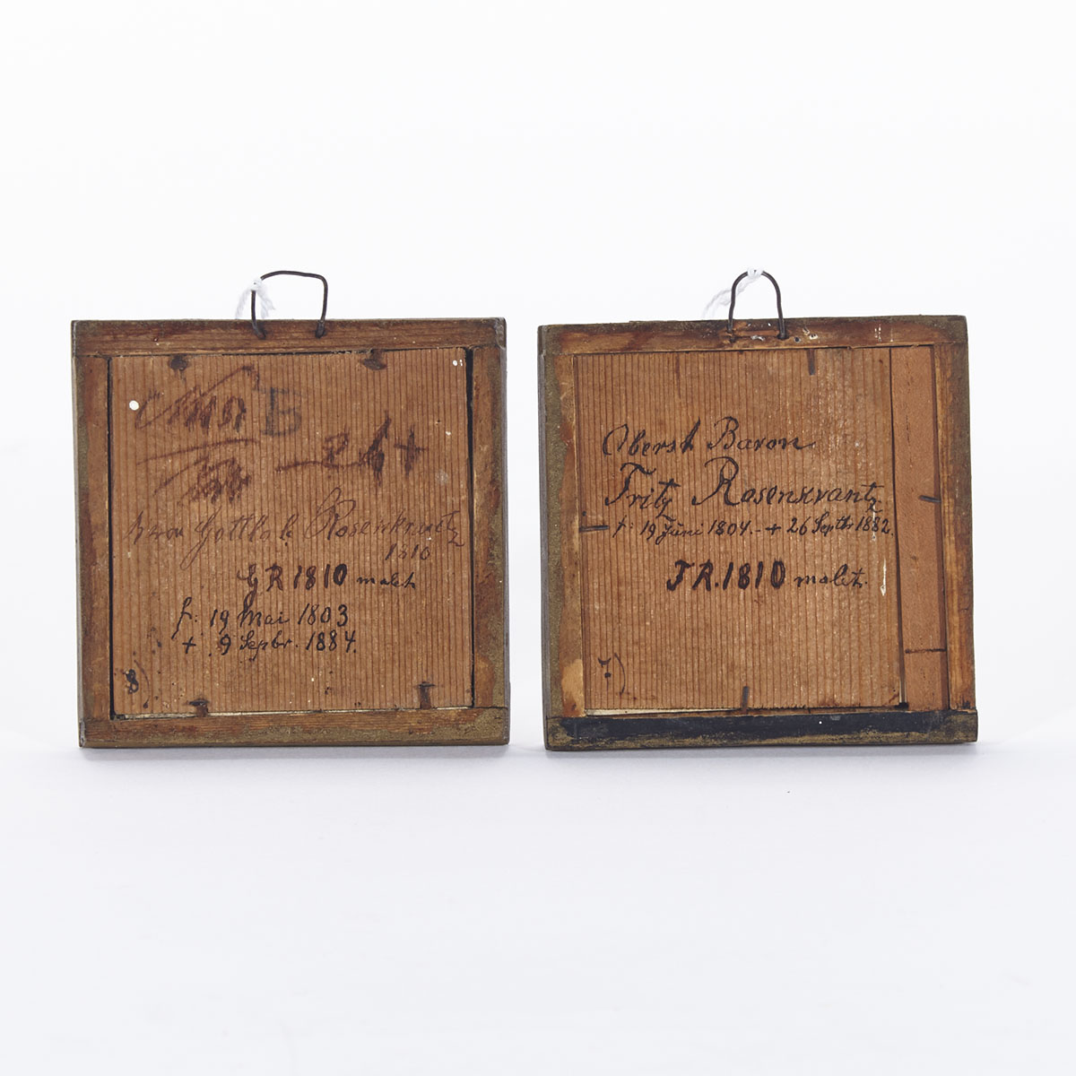 Pair of Scandinavian School Portriat Minitures of Frederik (Fritz) Verner Baron Rosenkrantz and Gottlob Emilius Georg Friedrich Baron Rosenkrantz, 1810