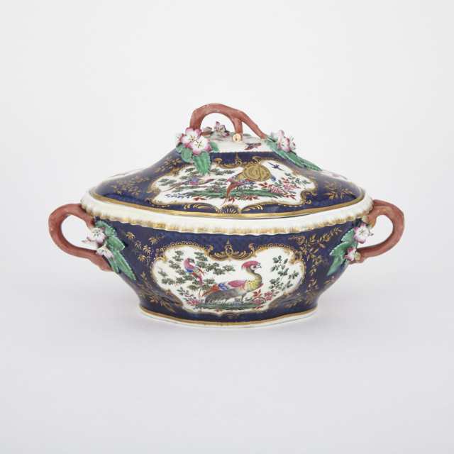Worcester Blue Scale Ground Oval Covered Tureen, c.1770