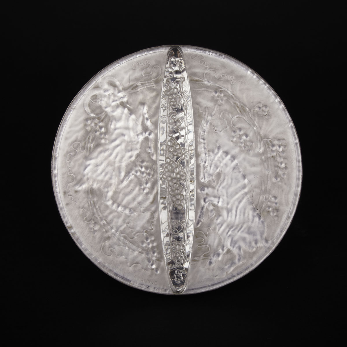 ‘Deux Chèvres’, Lalique Moulded and Frosted Glass Circular Hand Mirror, 1920s