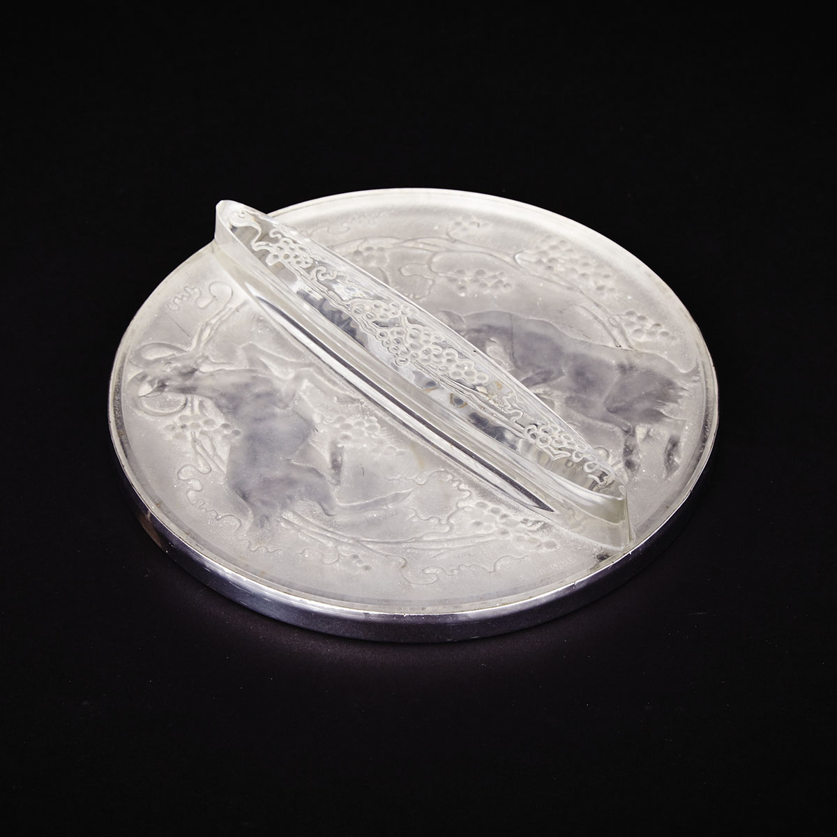 ‘Deux Chèvres’, Lalique Moulded and Frosted Glass Circular Hand Mirror, 1920s