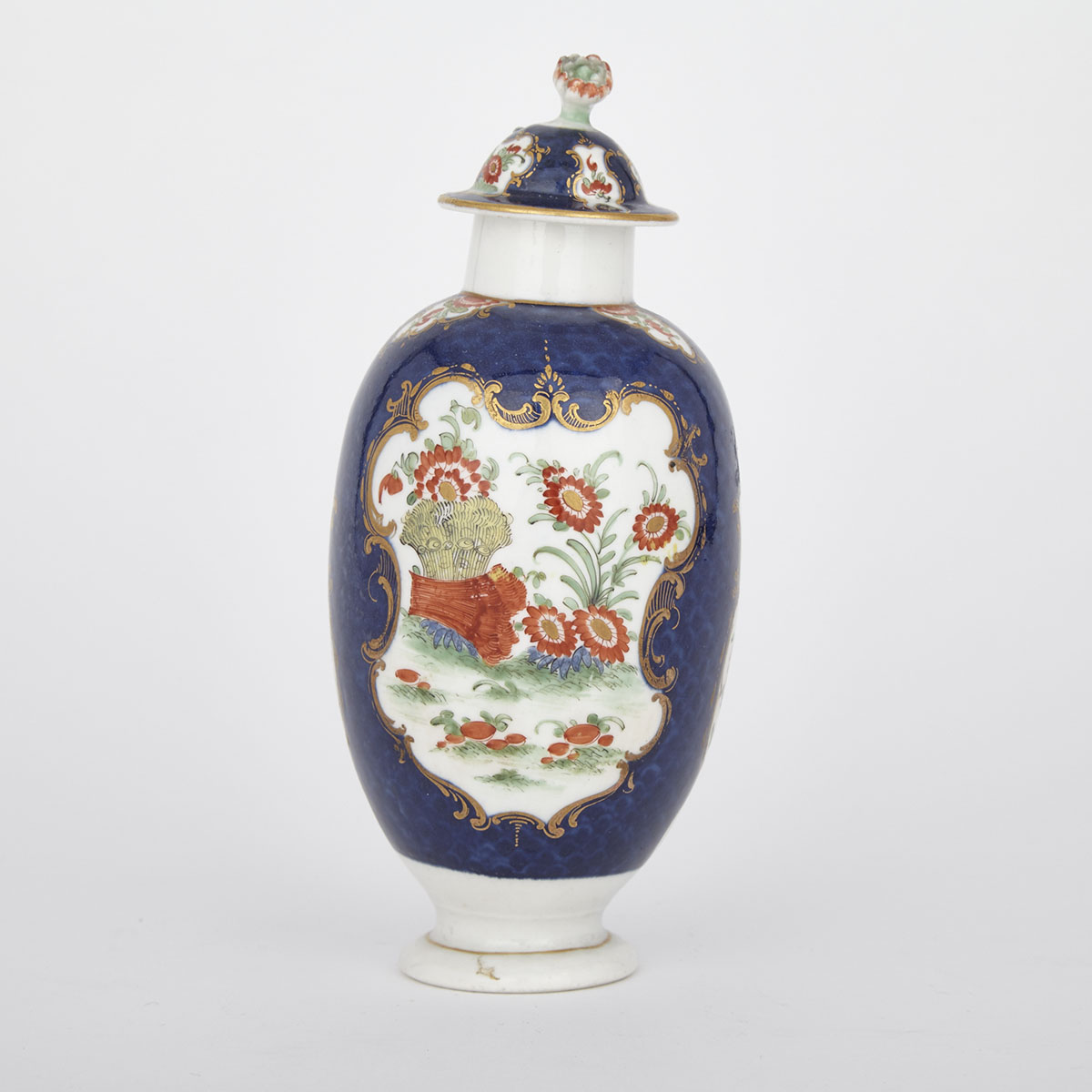 Worcester Blue Scale Ground Tea Canister with Cover, c.1770