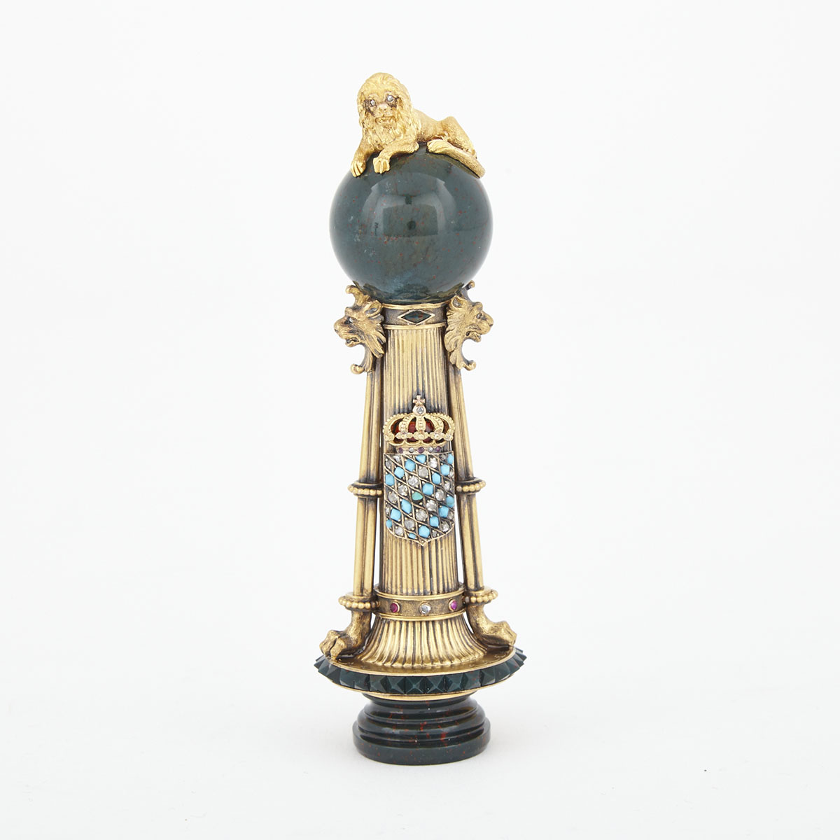 Bavarian Jewelled Gold and Bloodstone Desk Seal, late 19th century