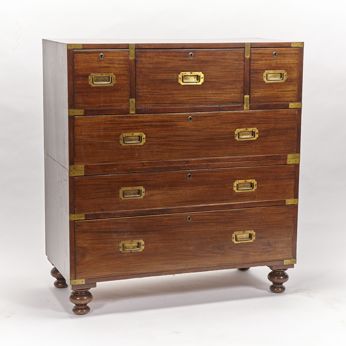 Victorian Brass Bound Mahogany Campaign Chest, late 19th century