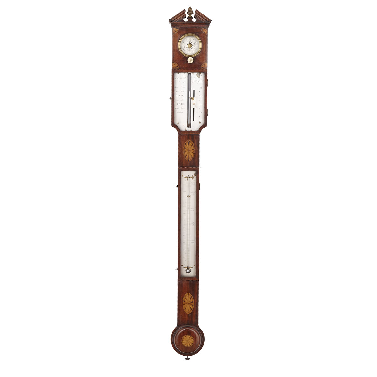 George III Inlaid Mahogany Stick Barometer, S. Hilliard, London, c.1770