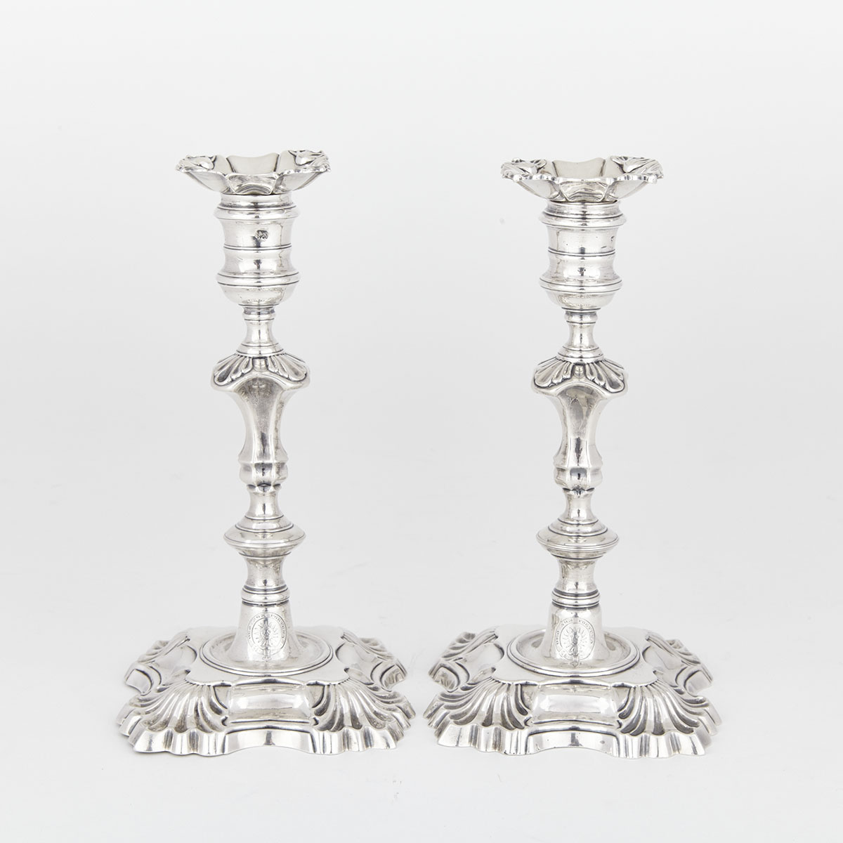 Pair of George II Silver Table Candlesticks, William and John Cafe, London, 1746 and 1752