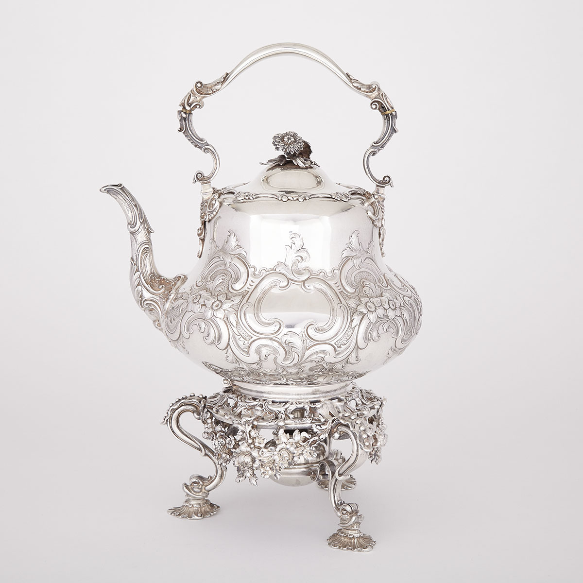 Victorian Silver Tea Kettle on Lampstand, John S. Hunt, London, 1850