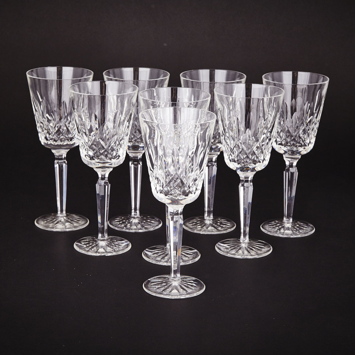 Eight Waterford ‘Lismore’ Pattern Cut Glass Wine Goblets, 20th century