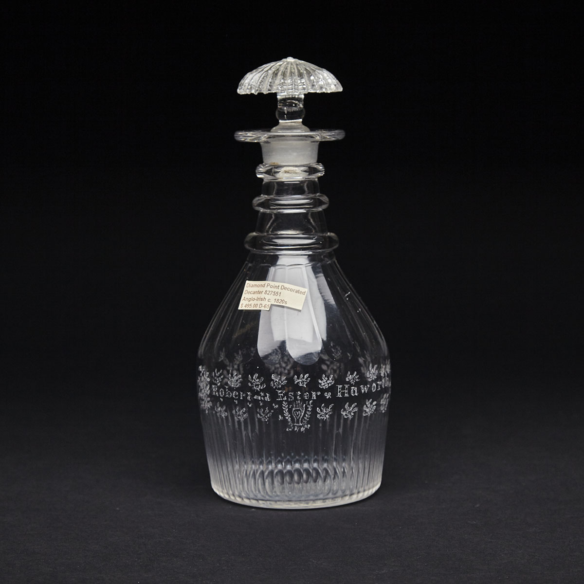 Anglo-Irish Diamond Point Engraved and Cut Glass Decanter, c.1820-30 