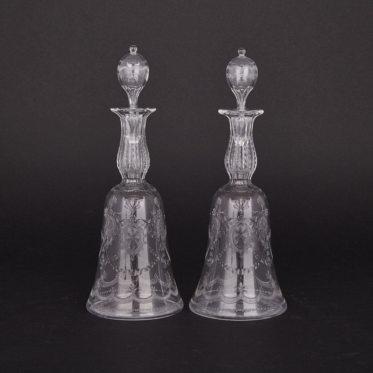 Pair of English Engraved Glass Decanters, early 20th century