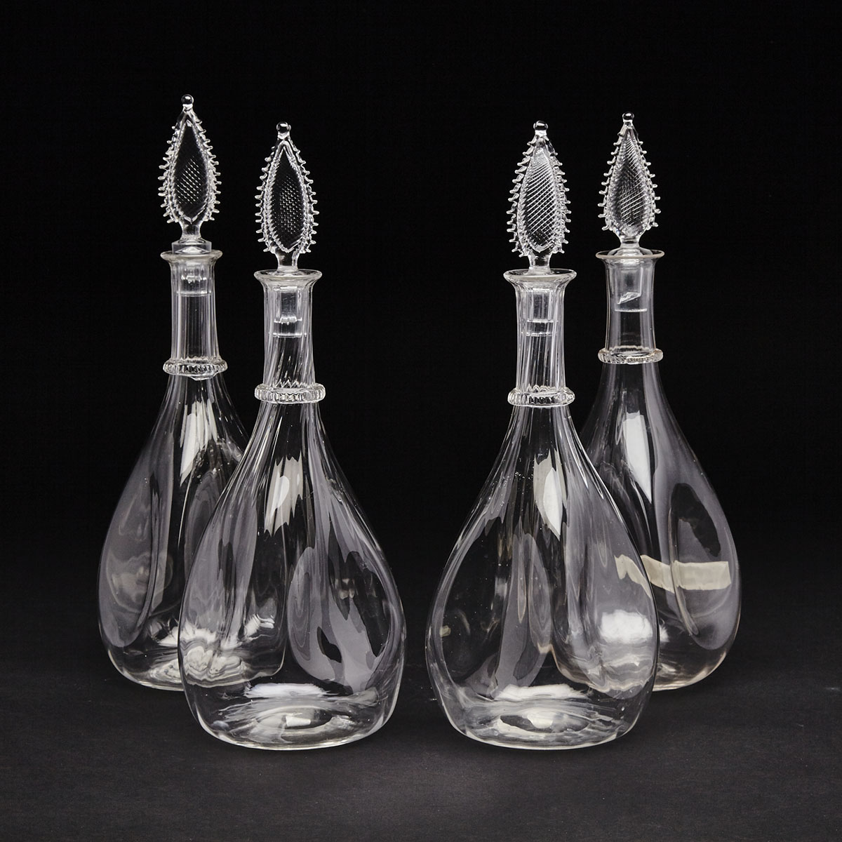Set of Four Whitefriars Glass Decanters, James Powell & Sons, late 19th century