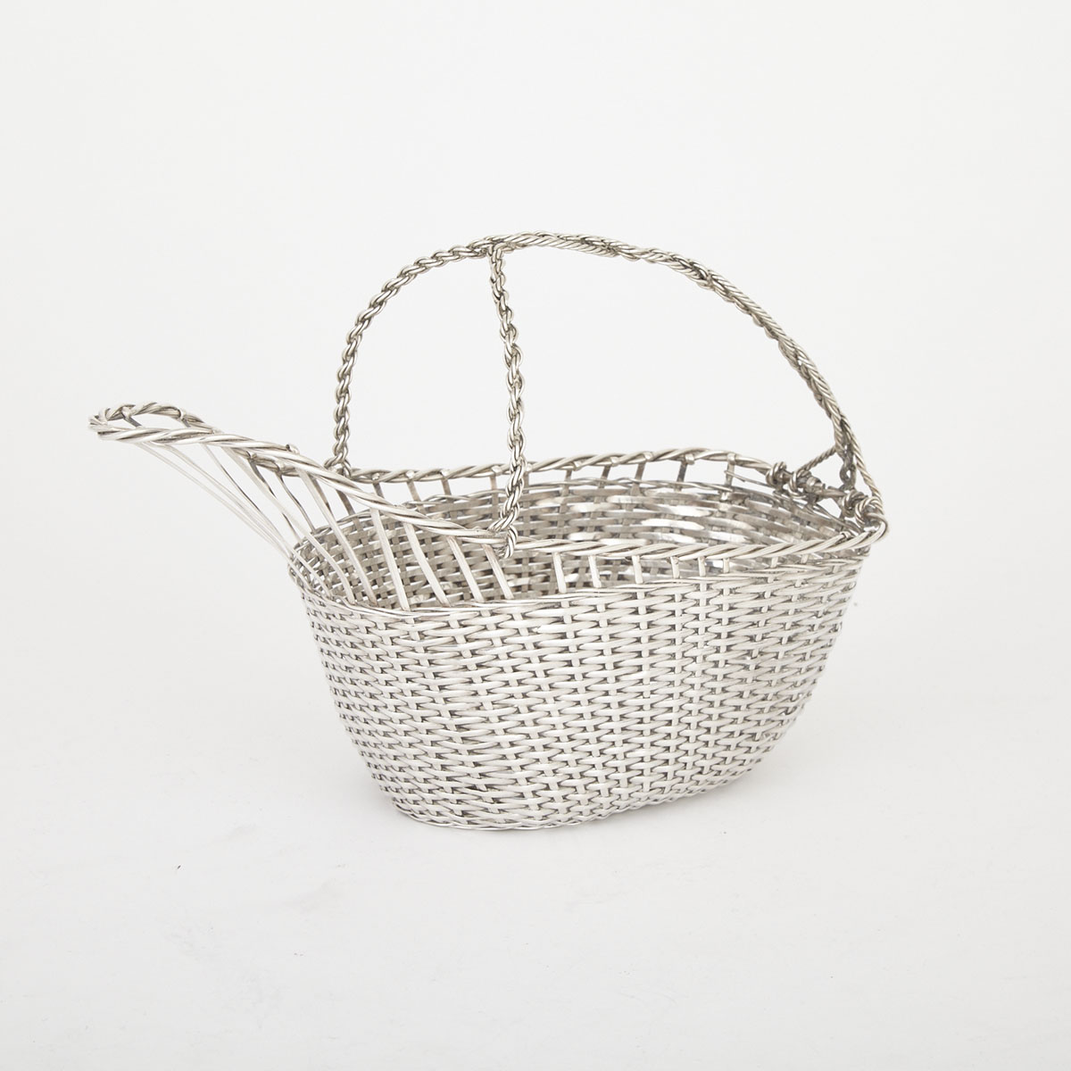 Mexican Silver Wine Basket, mid-20th century