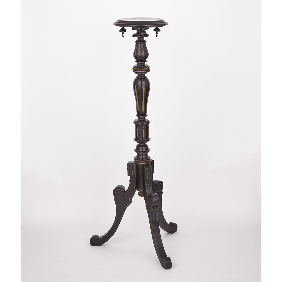 Victorian Parcel Gilt Ebonized Tripod Pedestal Plant Stand, c.1880