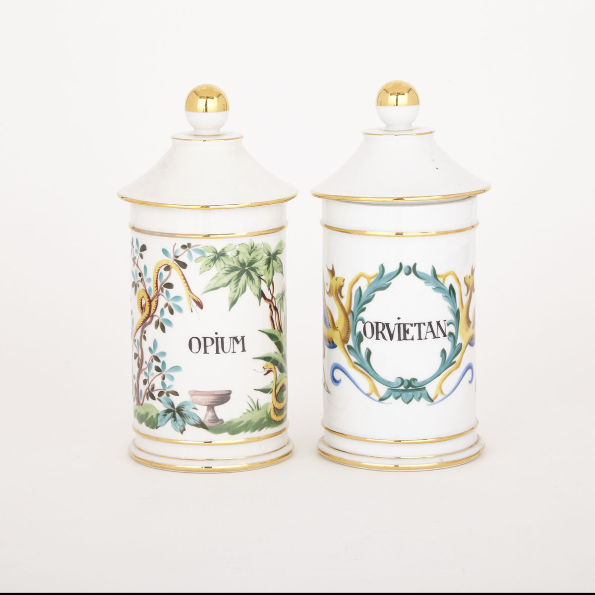 Two French Porcelain Apothecary Jars, 20th century