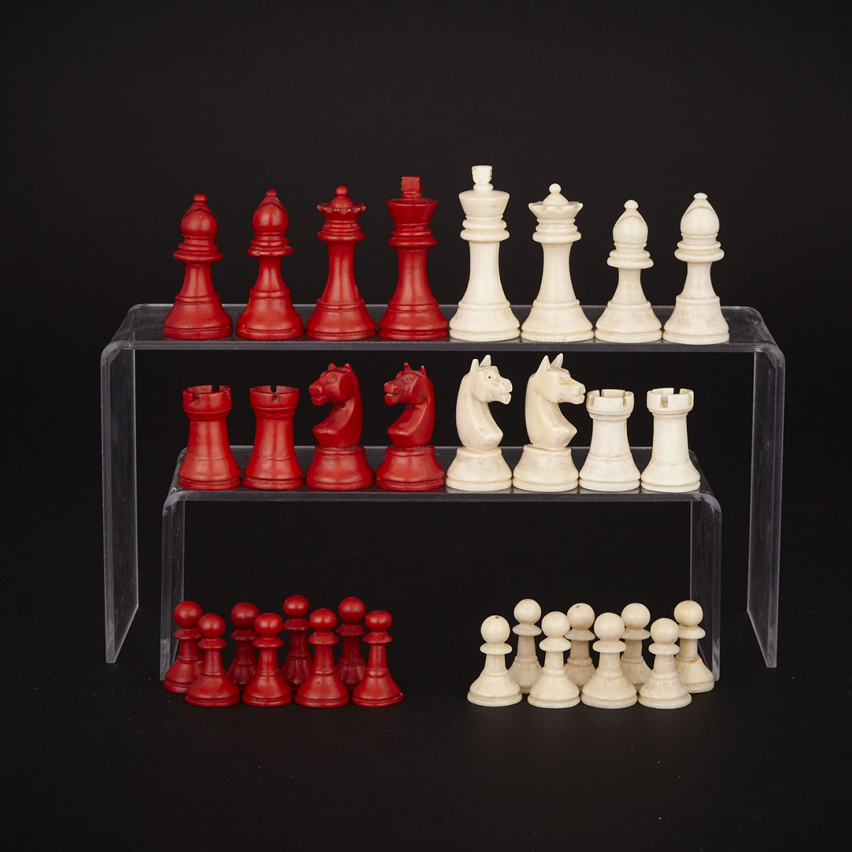 English Turned and Carved Ivory ‘Staunton Pattern’ Chess Set, 19th century