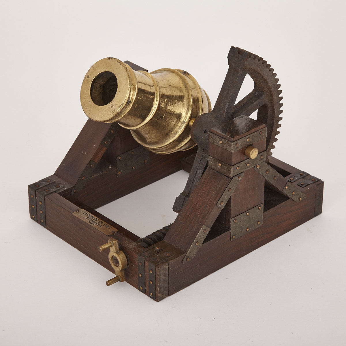 Brass, Iron and Oak Scale Model of Leonardo da Vinci’s ‘Bombarda’ Cannon Machine, mid 20th century