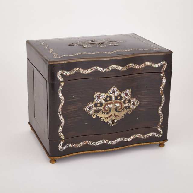 Napoleon III Brass and Abalone Inlaid Rosewood Cave à Liqueur, c.1870