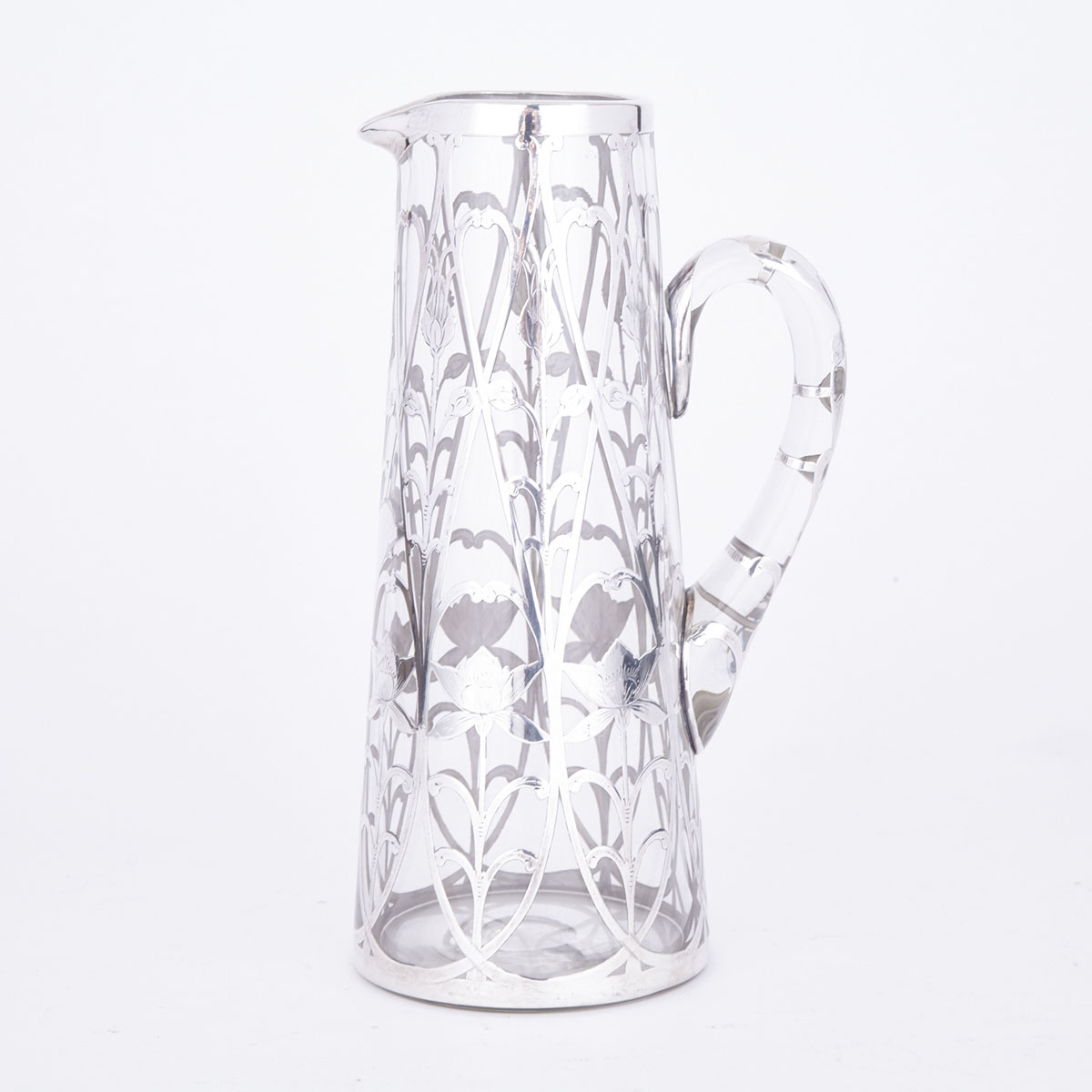 American Silver Overlaid Glass Jug, early 20th century