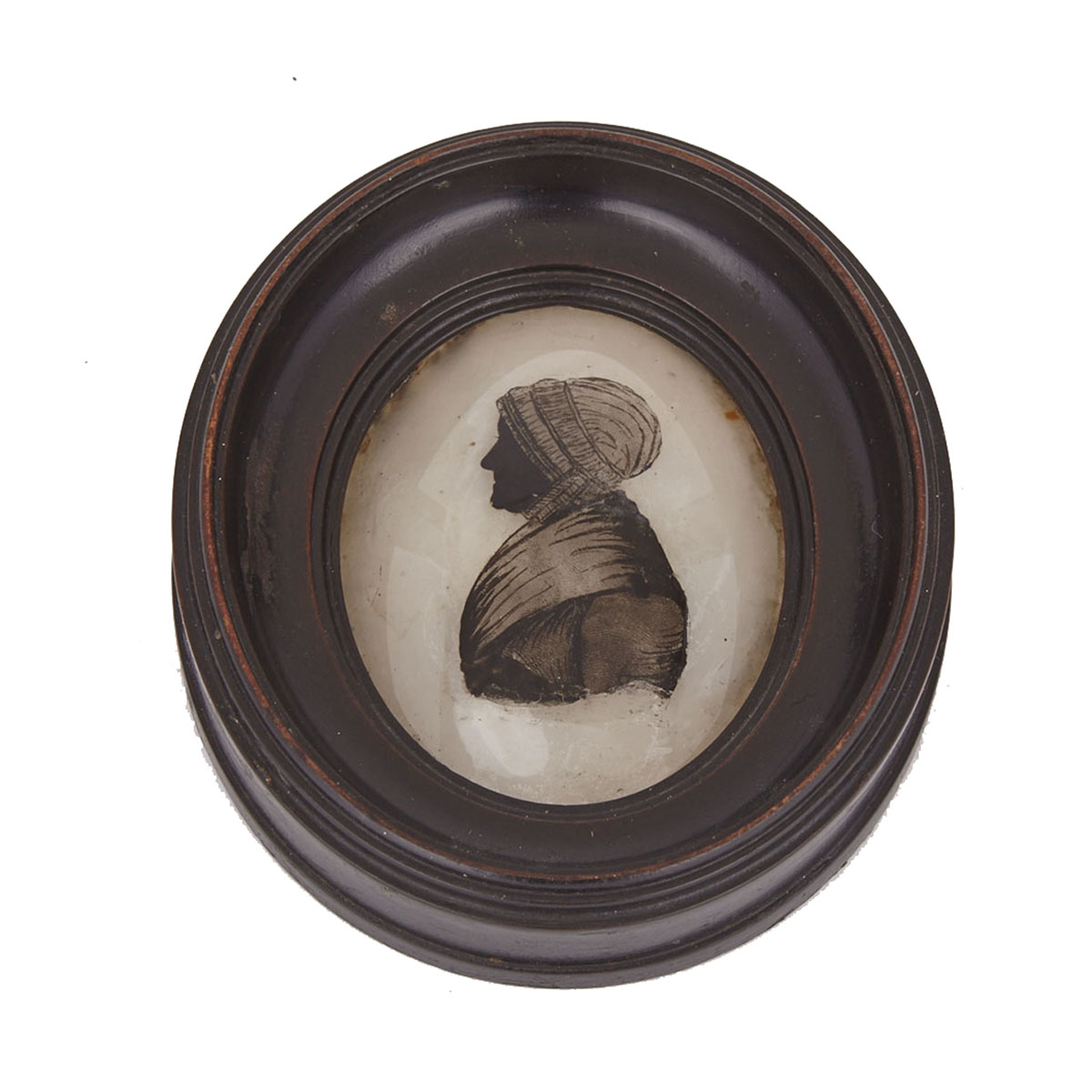 English Silhouette on Wax Backed Convex Glass of an Elderly Lady, early 19th century