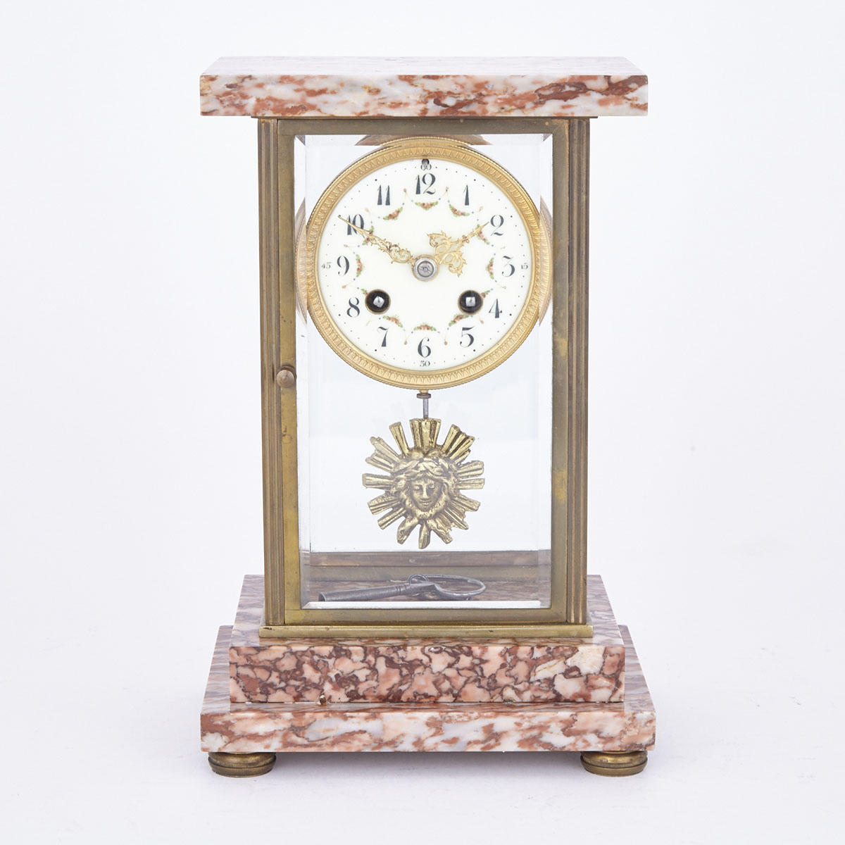 French Marble and Gilt Brass Glass Panelled Mantle Clock, early 20th century