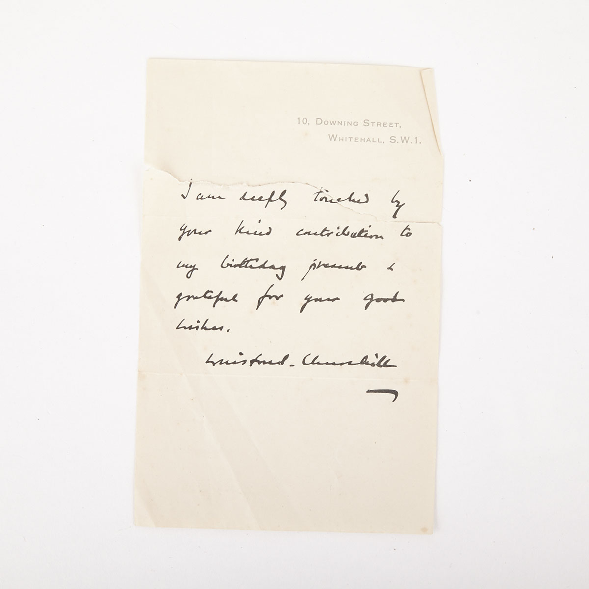 Winston Churchill facsimilie note, mid 20th century