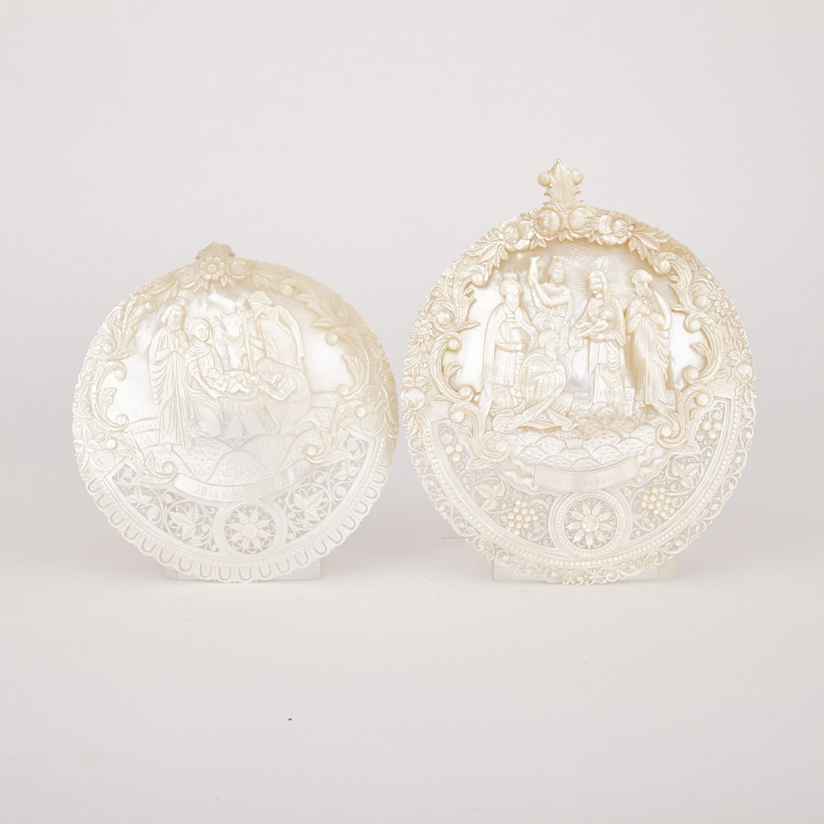 Two Palestinian Mother of  Pearl Souvenirs of Bethlehem, c.1900