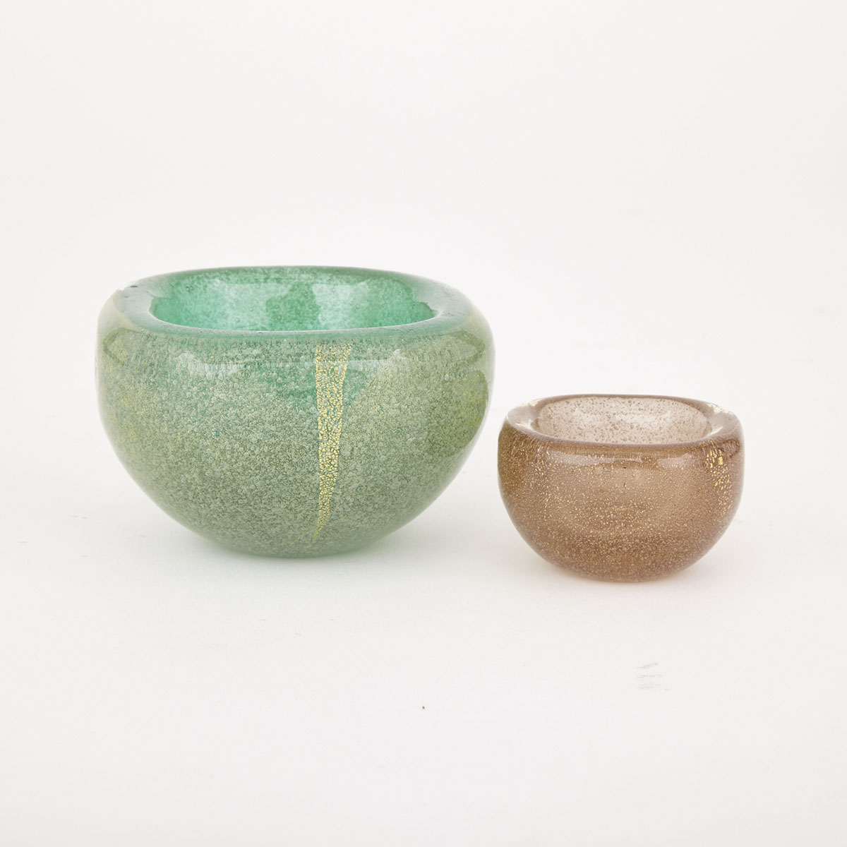 Two Venini Coloured Glass Small Bowls, mid-20th century
