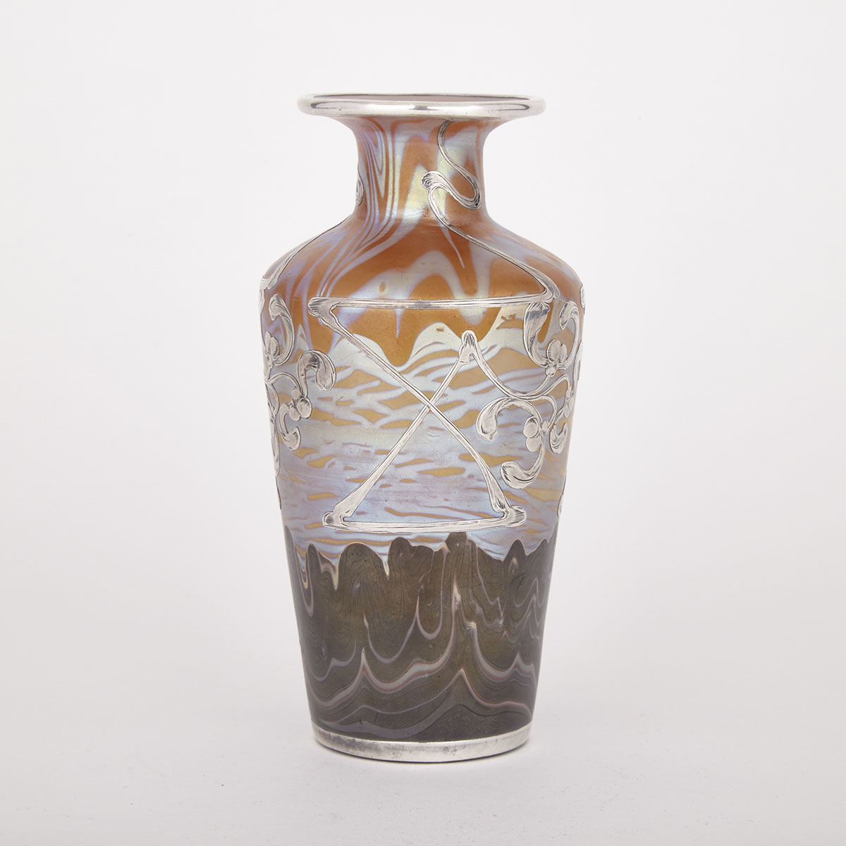 Loetz Silver Overlaid ‘Phaenomen’ Iridescent Glass Vase, c.1900 