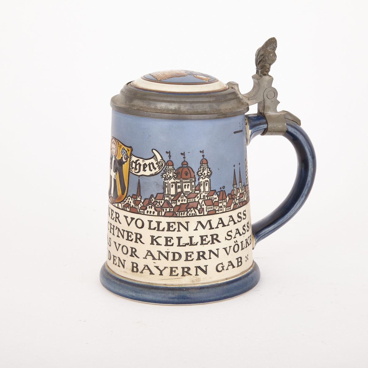 Mettlach Pewter Mounted Stoneware Stein, early 20th century