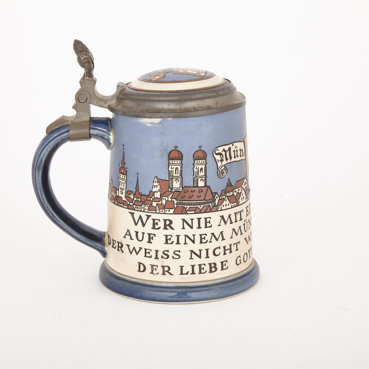 Mettlach Pewter Mounted Stoneware Stein, early 20th century