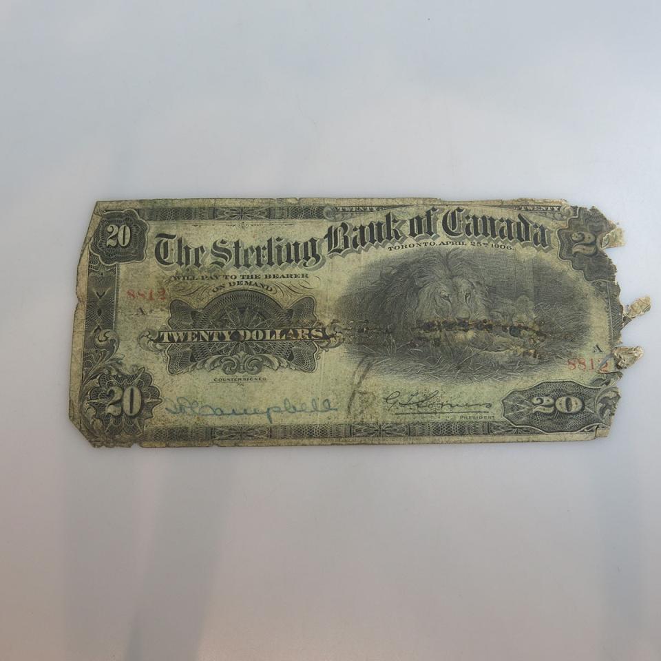 Sterling Bank Of Canada 1906 $20 Bank Note