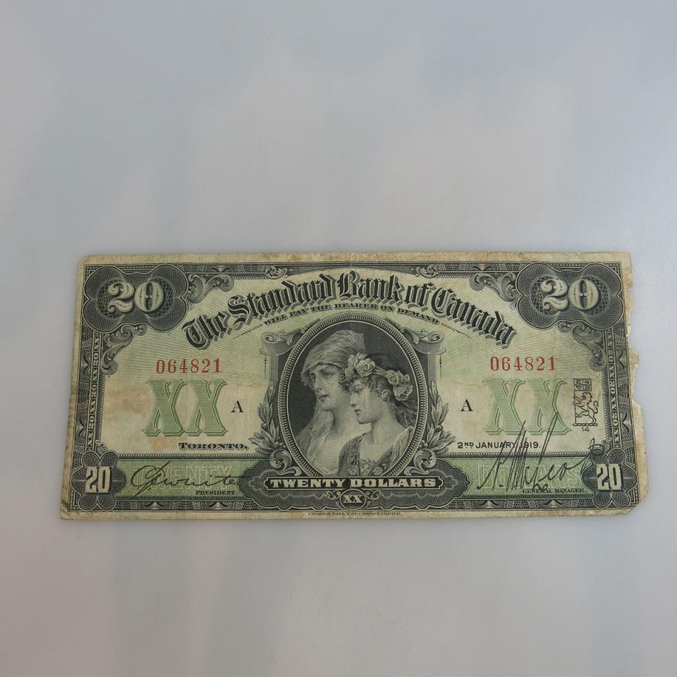 Standard Bank Of Canada 1919 $20 Bank Note