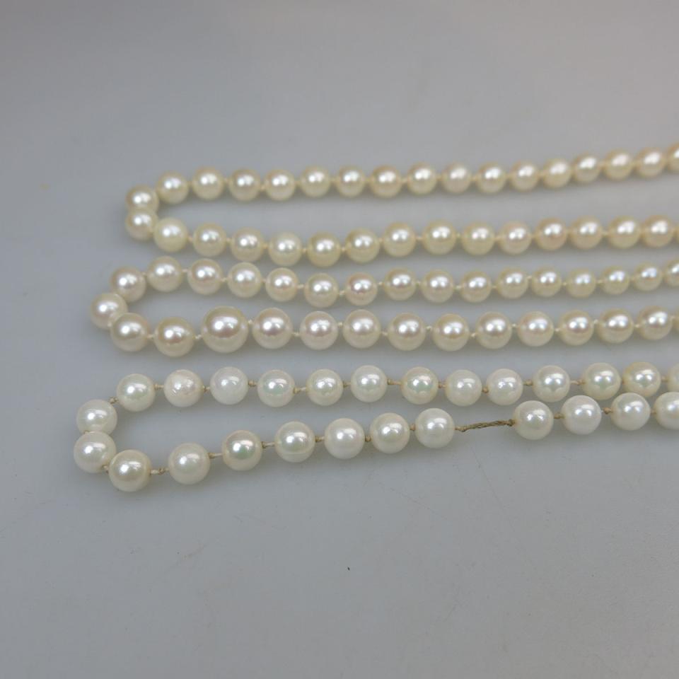 Three Single Strand Cultured Pearl Necklaces And A Bracelet 