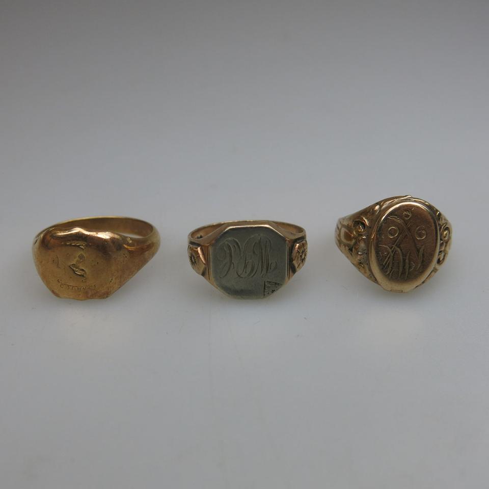 1 x 18k & 2 x 10k Yellow Gold Signet Rings