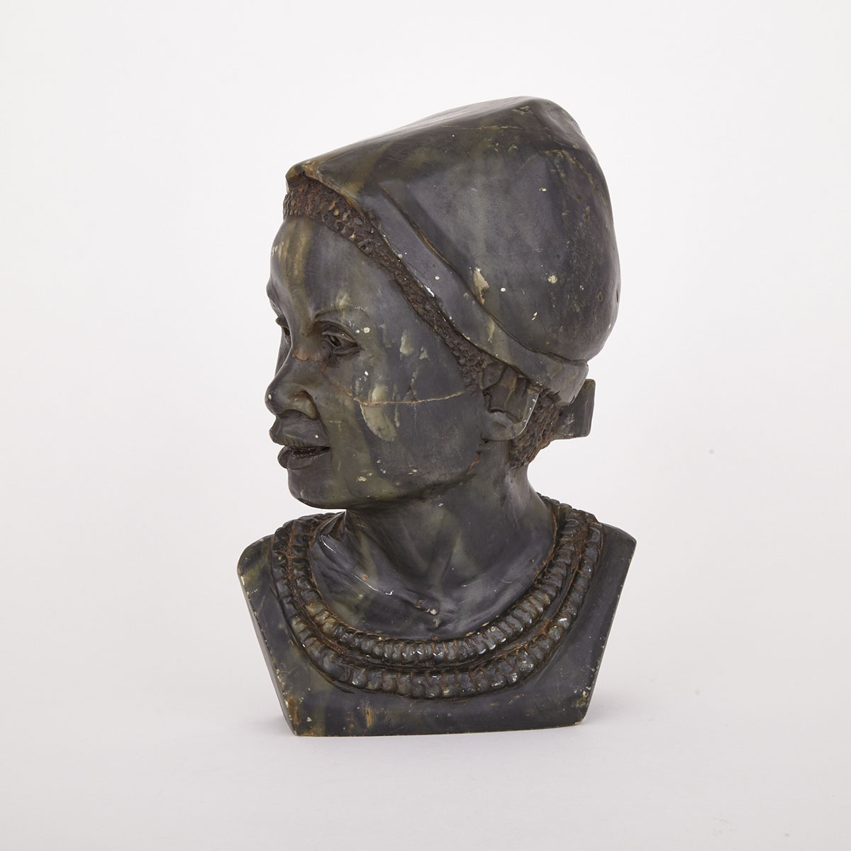 Soapstone Female Bust Carving, signed EVARISTO, Southern Africa, c.  1970 