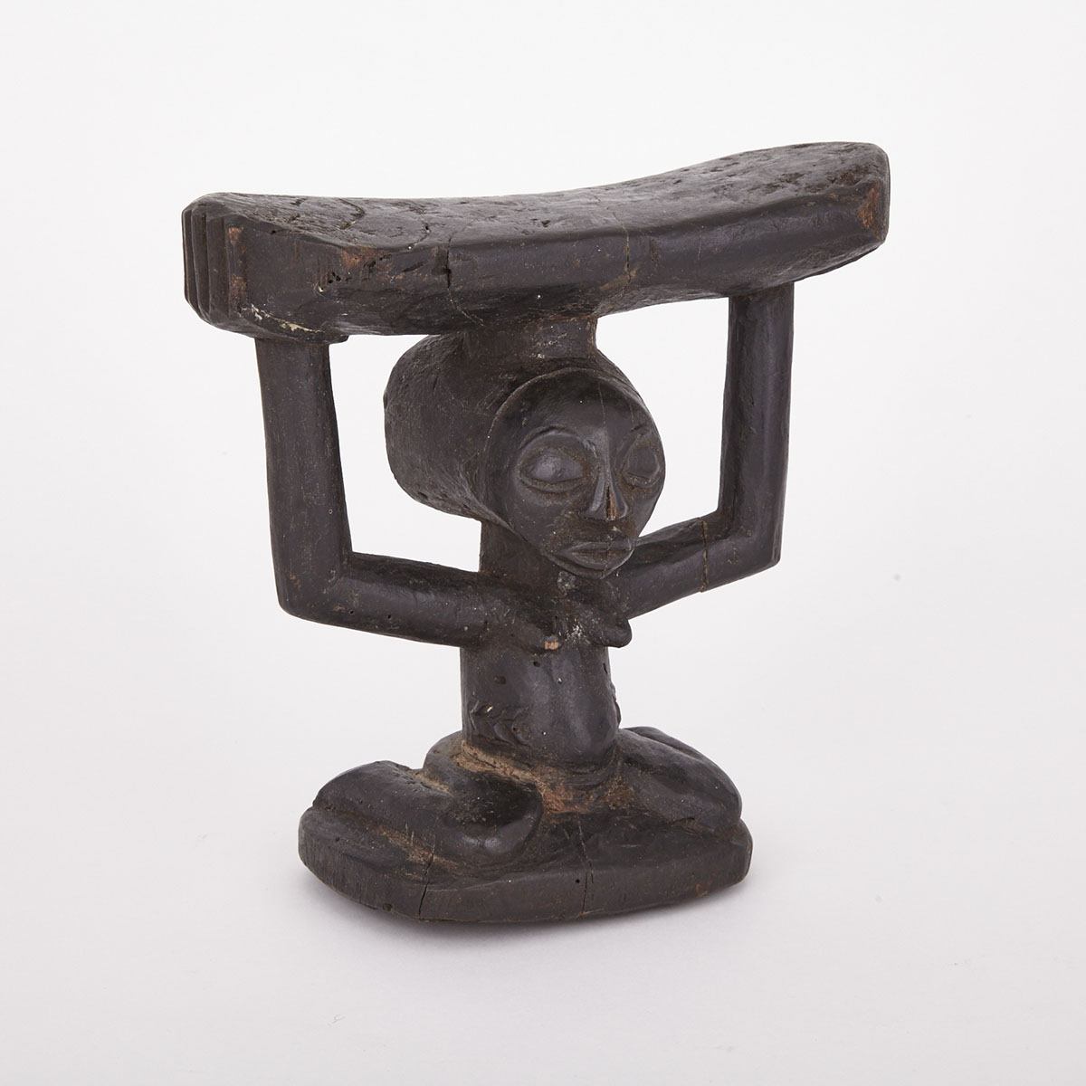 Luba Carved Wood Figurative Headrest, Central Africa, 20th century