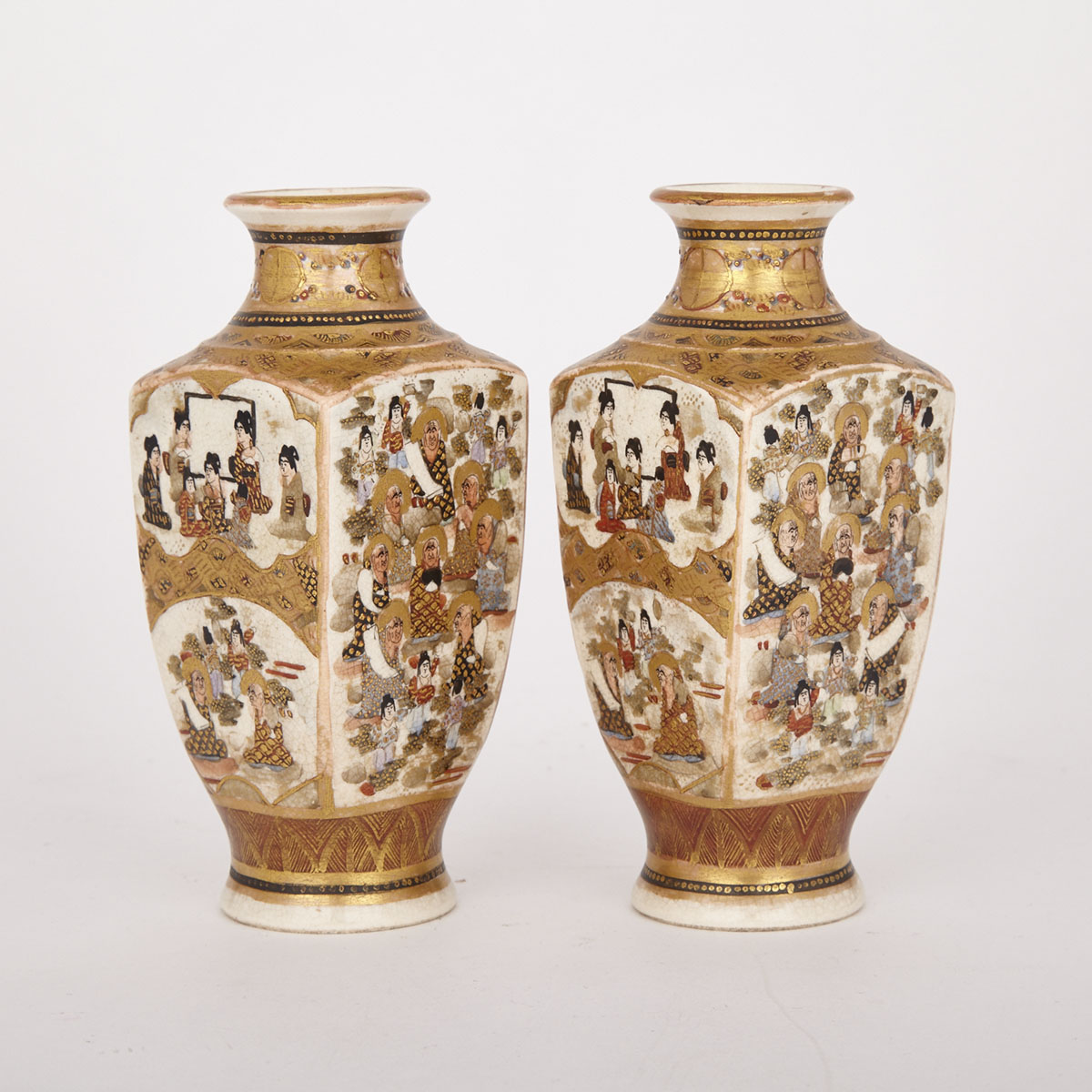 Pair of Small Satsuma Vases, 20th Century