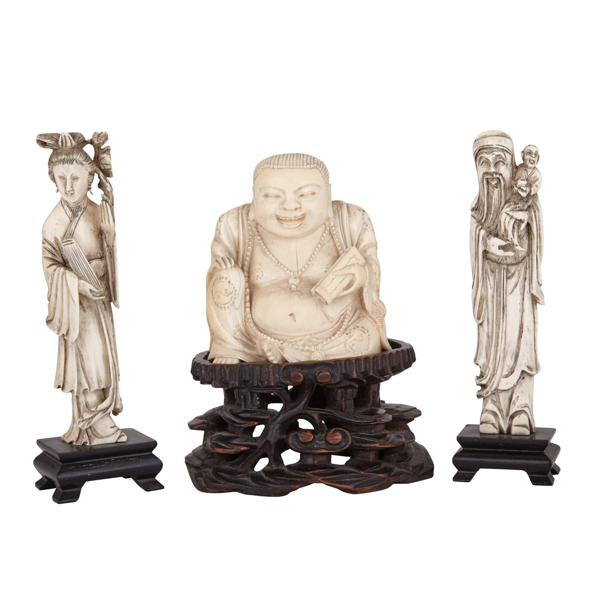Three Figures of Ivory Immortals, Circa 1940’s
