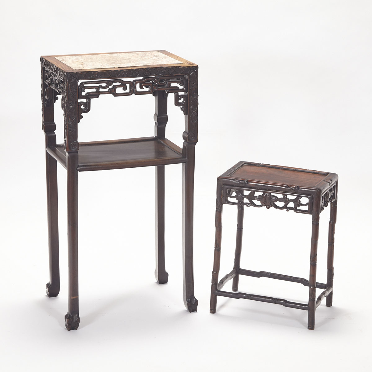 Marble Top Side Table and Small Carved Side Table, 20th Century