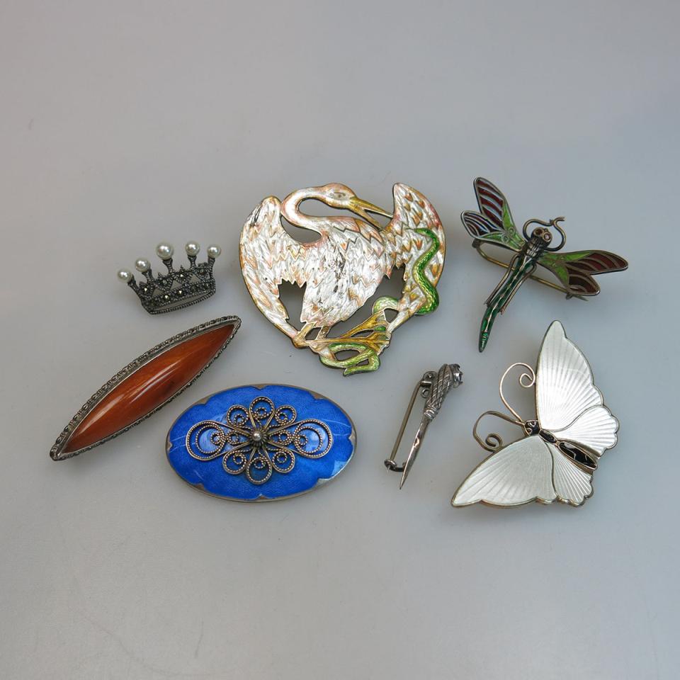 Seven Various Silver Pins