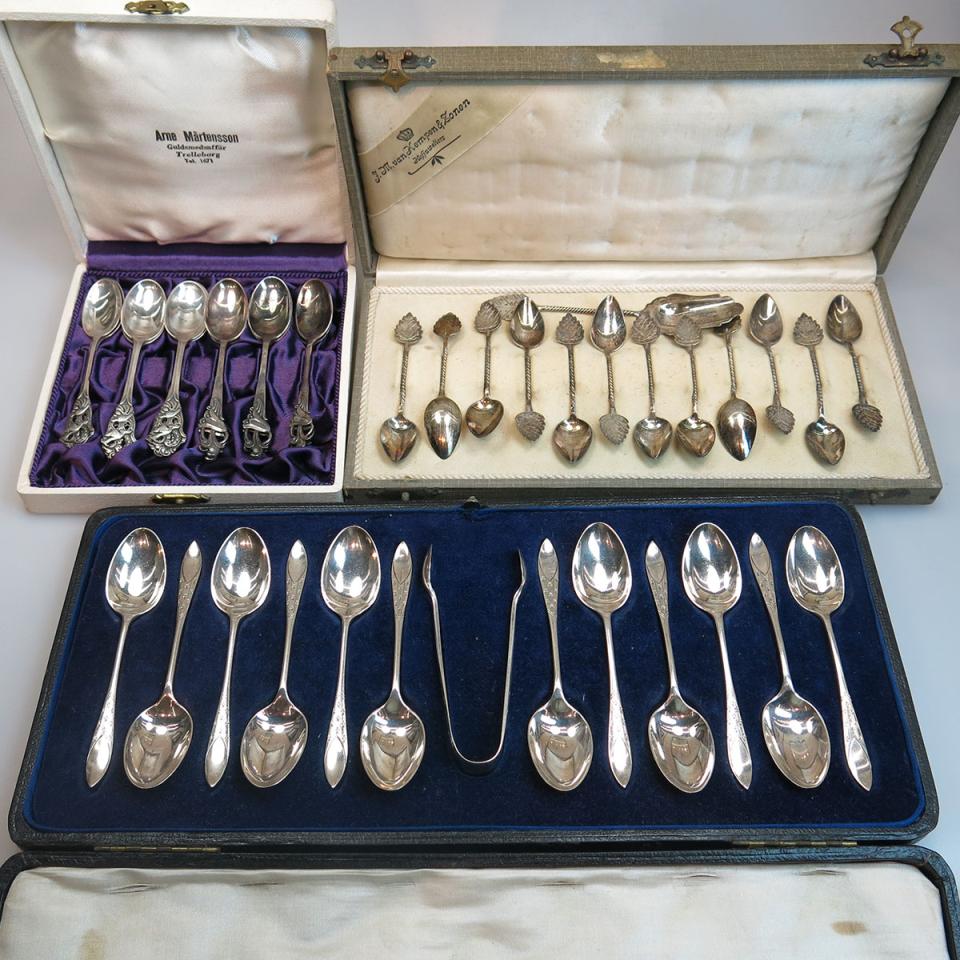Three Sets Of 12 Silver Teaspoons