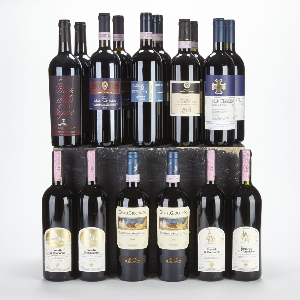 FONTODI FLACCIANELLO DELLA PIEVE 2001 (2) 98 WS 95 WA
CASTELGIOCONDO MARCHESI DE' FRESCOBALDI BRUNELLO DI MONTALCINO 2001 (2)
FANTI TENUTA SAN FILIPPO BRUNELLO DI MONTALCINO 2001 (2)
SIRO PACENTI BRUNELLO DI MONTALCINO 2005 (2)
MARCHESI ANTINORI BRUNELLO DI MONTALCINO, PIAN DELLE VIGNE 2006 (2)
TENUTE SILVIO NARDI BRUNELLO DI MONTALCINO 1999 (2)
ALTESINO BRUNELLO DI MONTALCINO MONTOSOLI 1988 (2)
ALTESINO BRUNELLO DI MONTALCINO RISERVA 1988 (2)